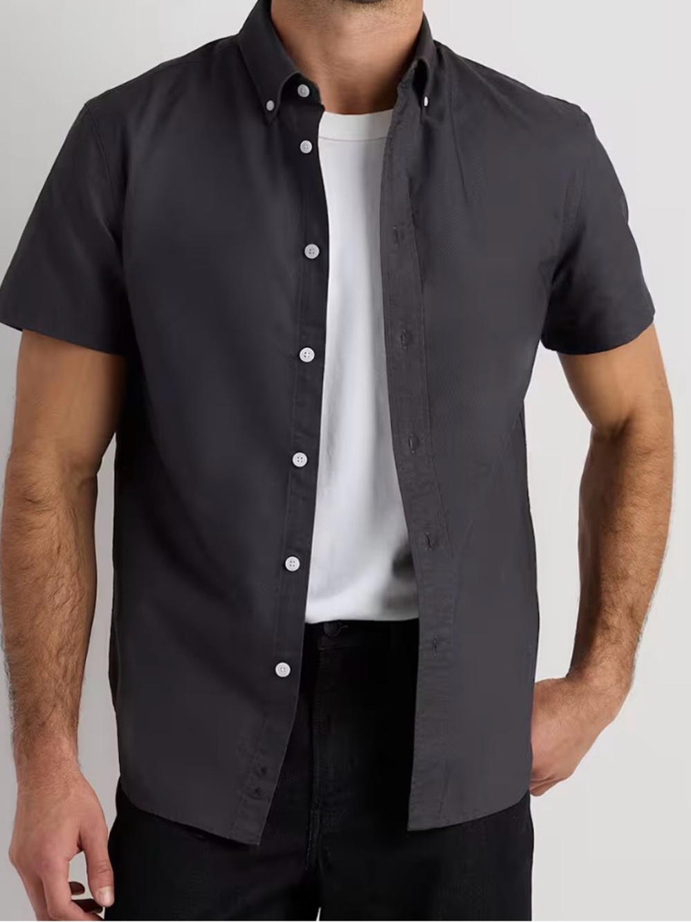 Quince 100% Organic Cotton Short Sleeve Oxford Shirt - Dark Coal